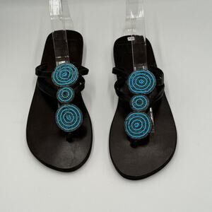 Global Girls Turquoise Beaded Circle Sandals Flat Thong 37 US 7 NWOT